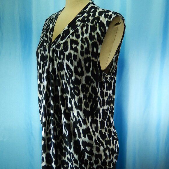 Calvin Klein Black White & Taupe Sleeveless Knotted V-Neck 1X Career Shell EUC - Picture 2 of 10